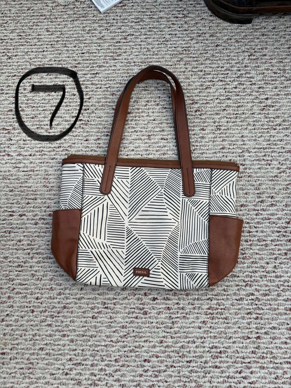 Fossil Brown & White Geometric Print Tote